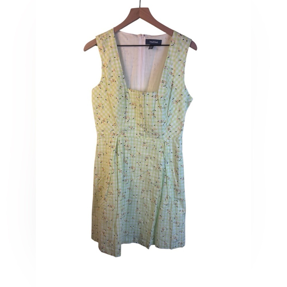 Modcloth Meet Me at Hanging Rock Fit and Flare Dress Green White Gingham Medium